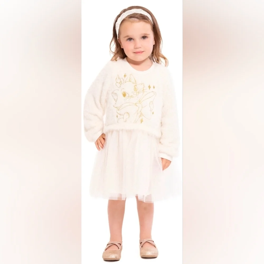 Disney Marie The Cat White and Gold Kids Dress, Wedding